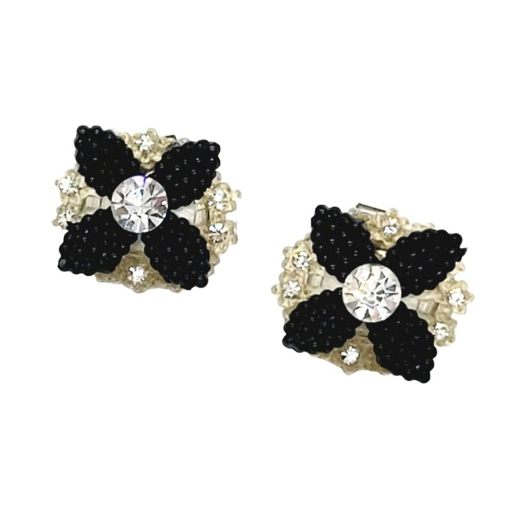 Vintage Glam Statement Beaded Black White Flower Clip on Shoe Covers